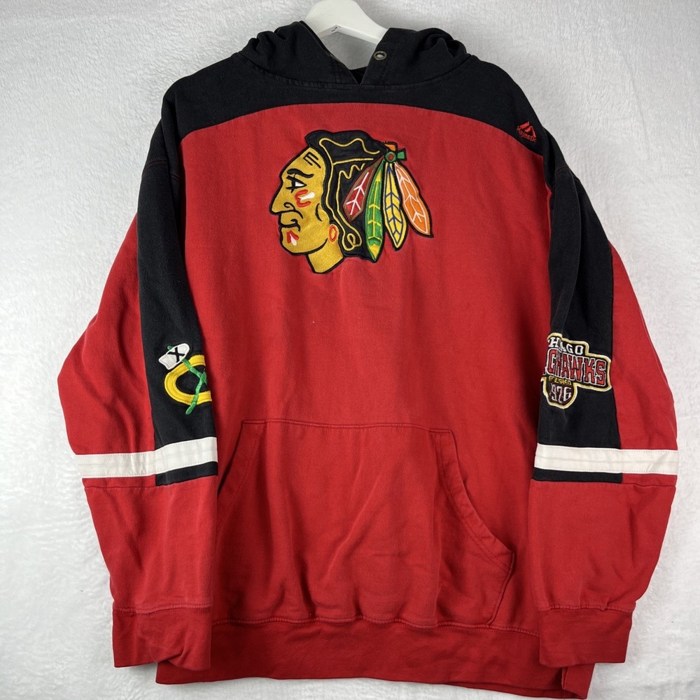 Chicago Blackhawks Hoodie Mens 3X Red Black Majestic Ice Hockey NHL Sports